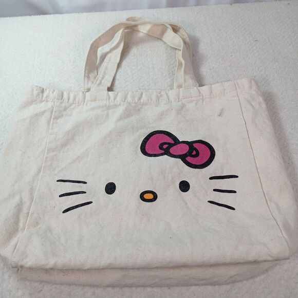 Hello Kitty Canvas Tote Bag Sanrio 2012 Licensed Reusable SmallShopper Purse Bag - Picture 2 of 11